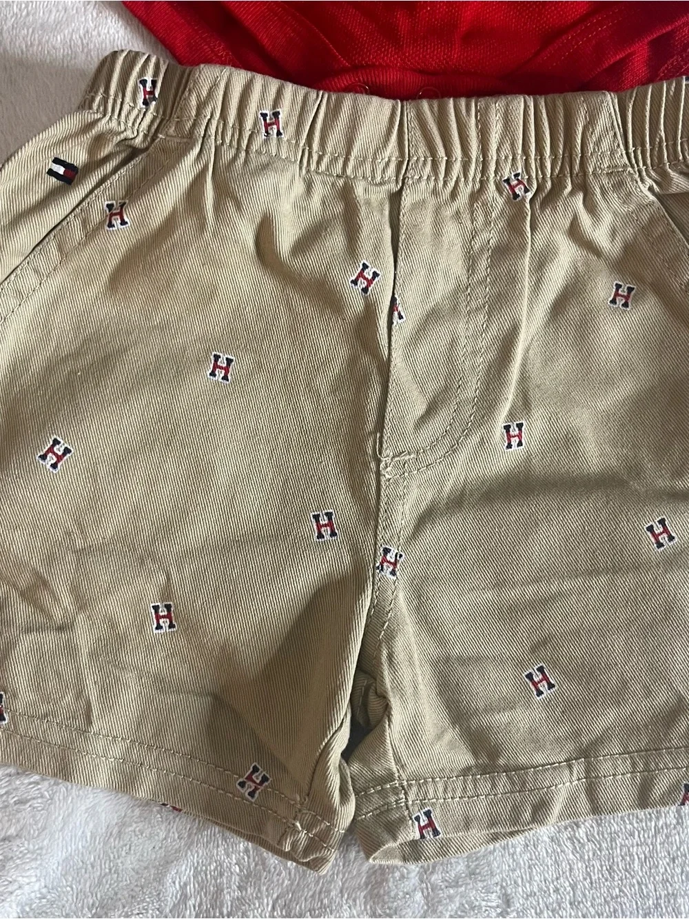 Tommy Hilfiger Baby Boy Red Polo Bodysuit & Logo Printed Twill Shorts Set 3~6M